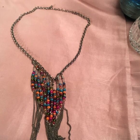 Silvertone Necklace with Multi-Beads - Picture 4 of 5